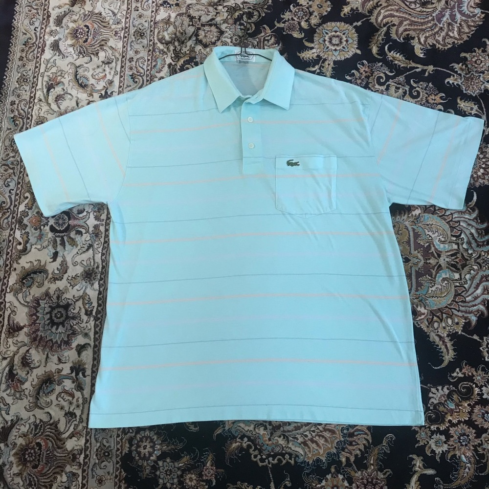 LACOSTE Collared Short Sleeve Blue Striped Polo